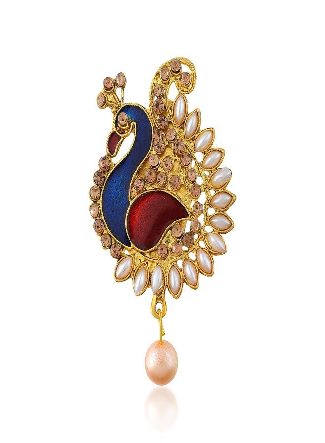 Superstore18 Brass Gold plated Pearls and Meenakari Peacock design Saree Pin Brooch dupatta pallu pin for Women Clothing Accessory (SST3852SPDM) - Image 1