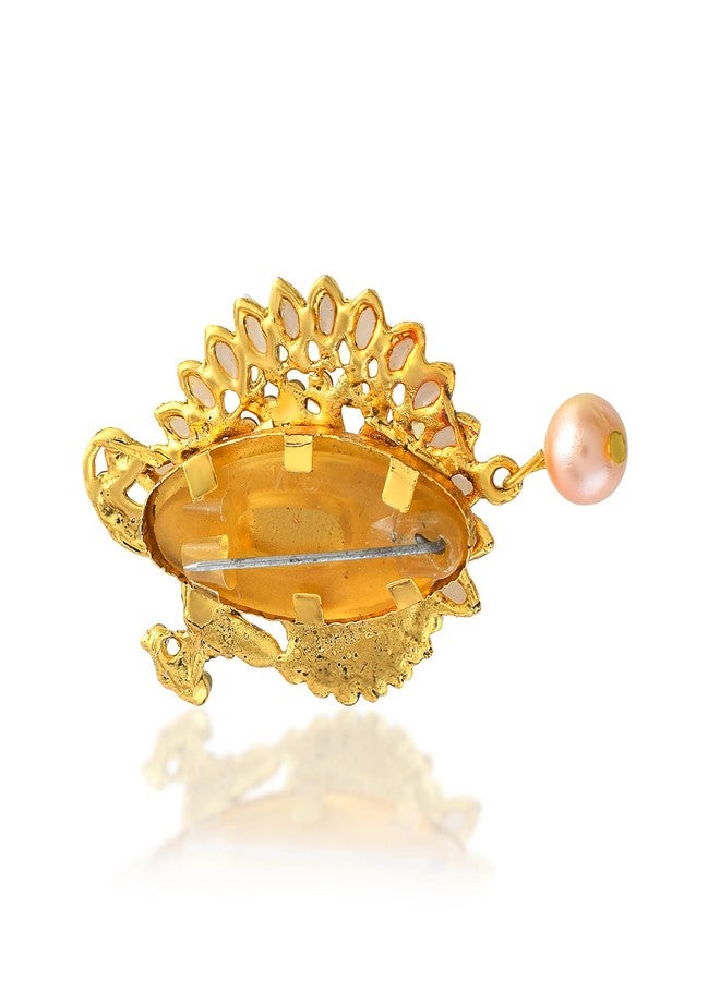 Superstore18 Brass Gold plated Pearls and Meenakari Peacock design Saree Pin Brooch dupatta pallu pin for Women Clothing Accessory (SST3852SPDM) - Image 3