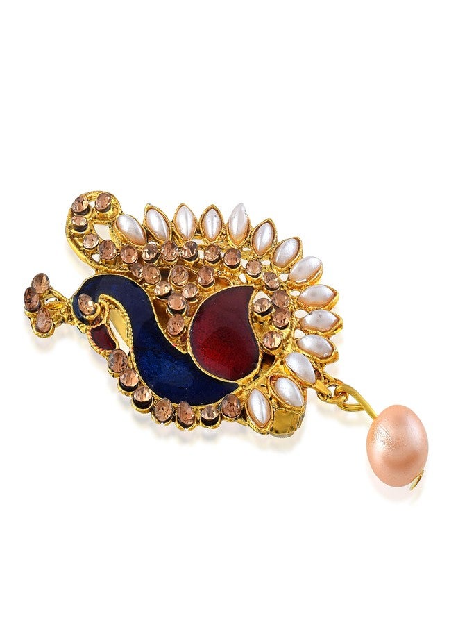 Superstore18 Brass Gold plated Pearls and Meenakari Peacock design Saree Pin Brooch dupatta pallu pin for Women Clothing Accessory (SST3852SPDM) - Image 2