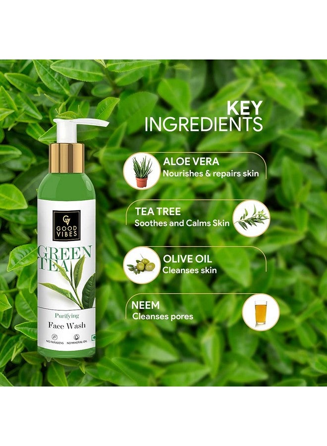 Good Vibes Green Tea Purifying Face Wash, 120 ml Helps Prevent Acne, Dirt Removal Deep Cleansing Natural Antioxidants Formula for All Skin Types, No Parabens & Mineral Oil - Image 2