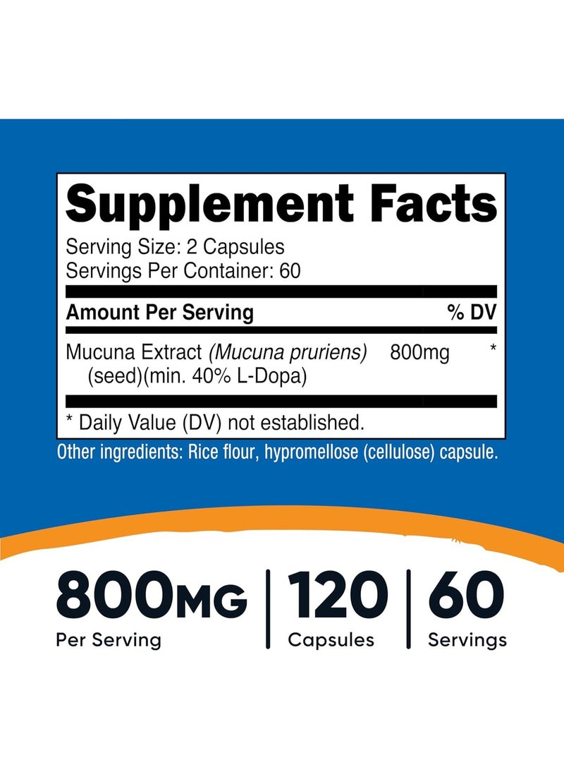 Nutricost Mucuna Pruriens 400mg, 120 Capsules - 800mg Per Serving, Veggie Caps, From Mucuna Pruriens Seed - Image 2