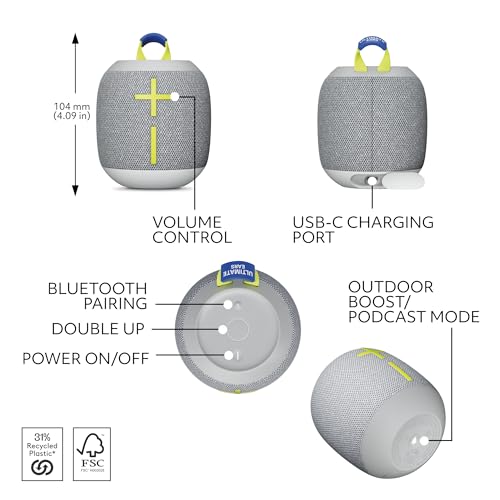 Ultimate Ears WONDERBOOM 4 Outdoor Speakers Bluetooth Waterproof with Big Bass & 360-Degree Sound, Dustproof Floating Wireless Speaker, 131ft Range - Gray - Image 5
