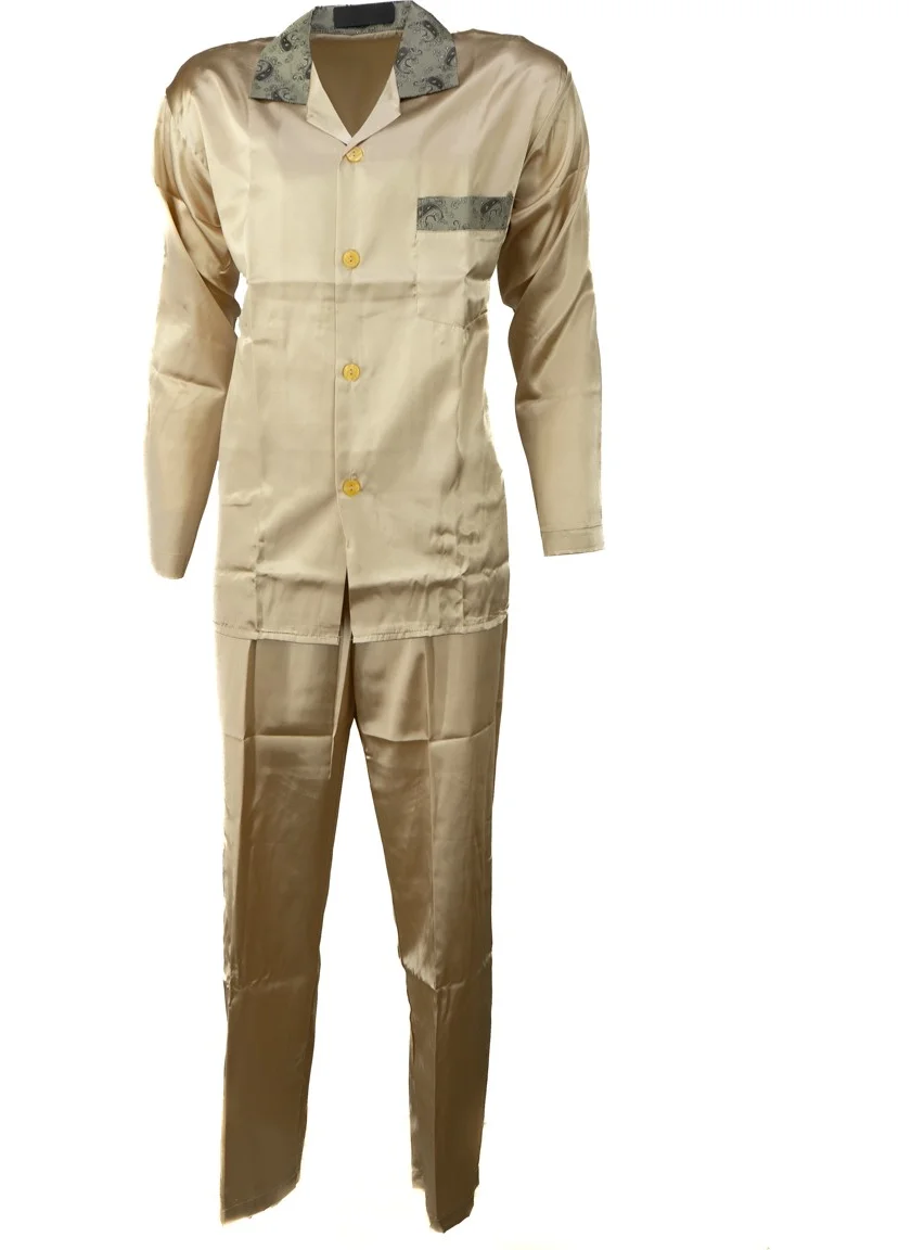 Oppland Men's Stylish Classic Model Pajama Set Premium Satin Fabric Unique Model Pocket Full Pattern