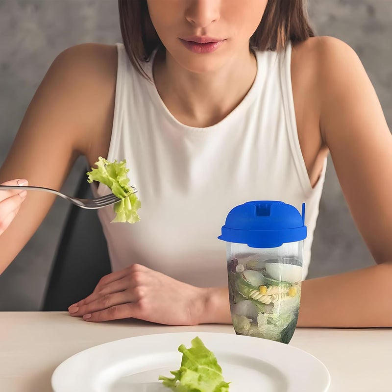 Oblivion Portable Creative Fresh Salad Cup with Fork Sauce Picnic Bento Food Box Girl Fat Reduction CupSalad Portable Cup Suitable for Fitness Exercise Fat Loss Blue - Image 4