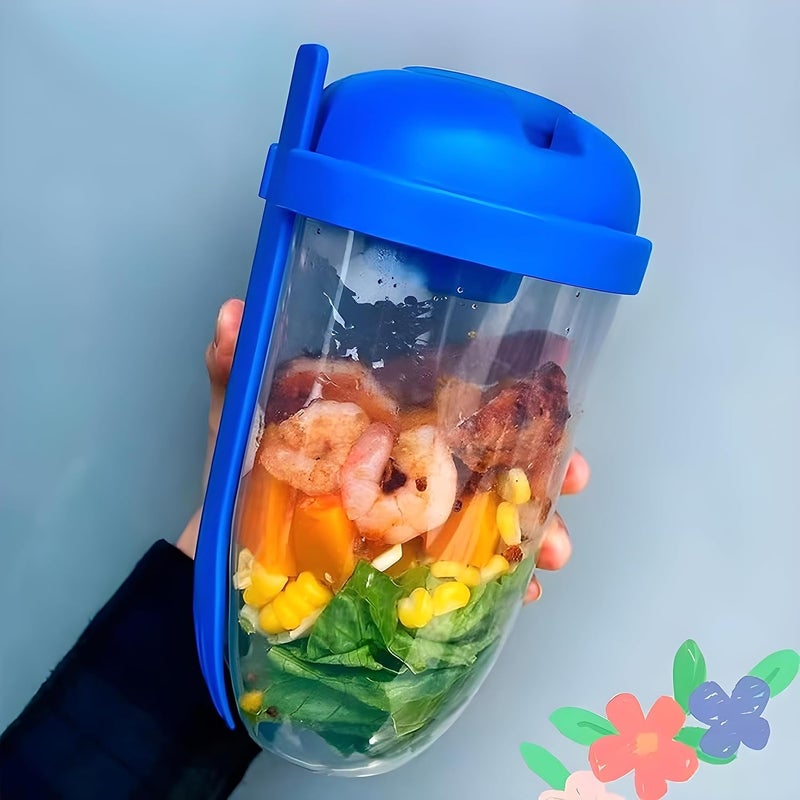 Oblivion Portable Creative Fresh Salad Cup with Fork Sauce Picnic Bento Food Box Girl Fat Reduction CupSalad Portable Cup Suitable for Fitness Exercise Fat Loss Blue - Image 3