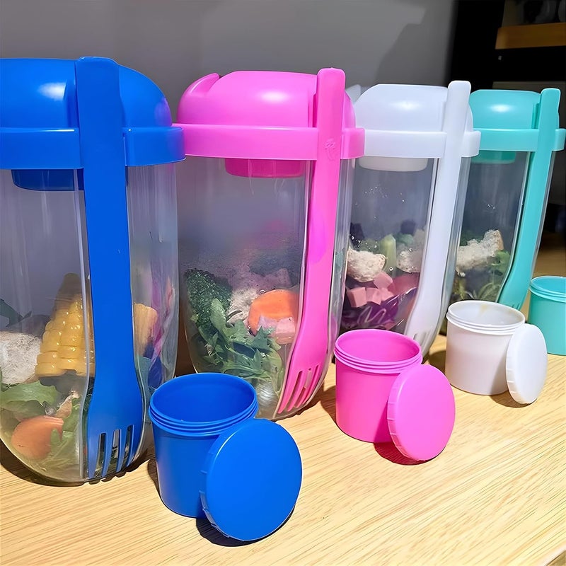 Oblivion Portable Creative Fresh Salad Cup with Fork Sauce Picnic Bento Food Box Girl Fat Reduction CupSalad Portable Cup Suitable for Fitness Exercise Fat Loss Blue - Image 5