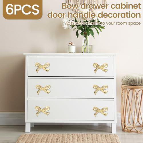 PieJoFpy 6Pcs Gold Bow Knobs for Dresser Bow Drawer Knobs Solid Brass Bow Shape Bow Cabinet Knob Compact Bow Drawer Pulls Decorative Elegant Bow Dresser Knobs Handle Beautiful Bow Furniture Knobs for Home - Image 3