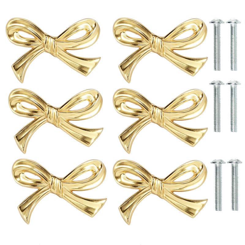 PieJoFpy 6Pcs Gold Bow Knobs for Dresser Bow Drawer Knobs Solid Brass Bow Shape Bow Cabinet Knob Compact Bow Drawer Pulls Decorative Elegant Bow Dresser Knobs Handle Beautiful Bow Furniture Knobs for Home - Image 2