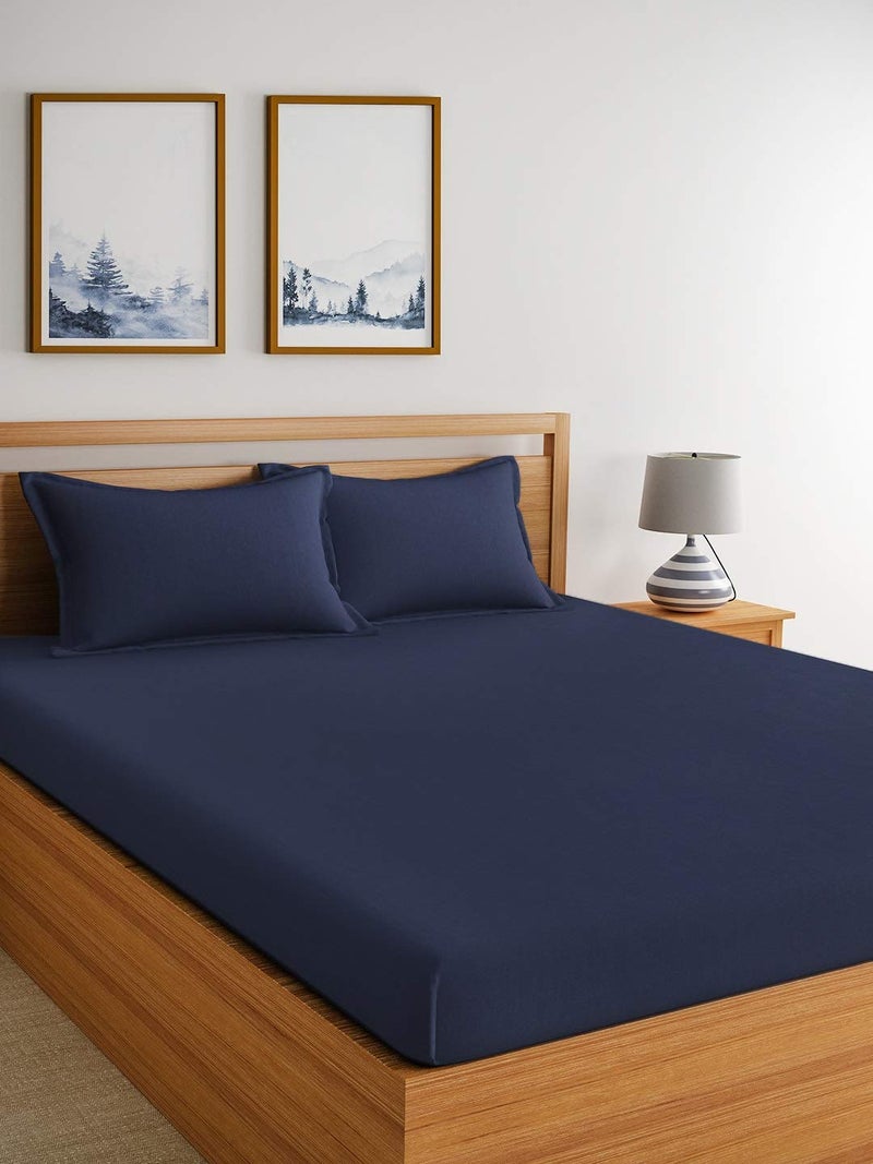 OPTRA - Solid Color 100% Soft and Premium Microfibre Solid Double Bedsheet with 2 Pillow Covers Size 230 cm x 228 cm, Navy Blue - Image 1