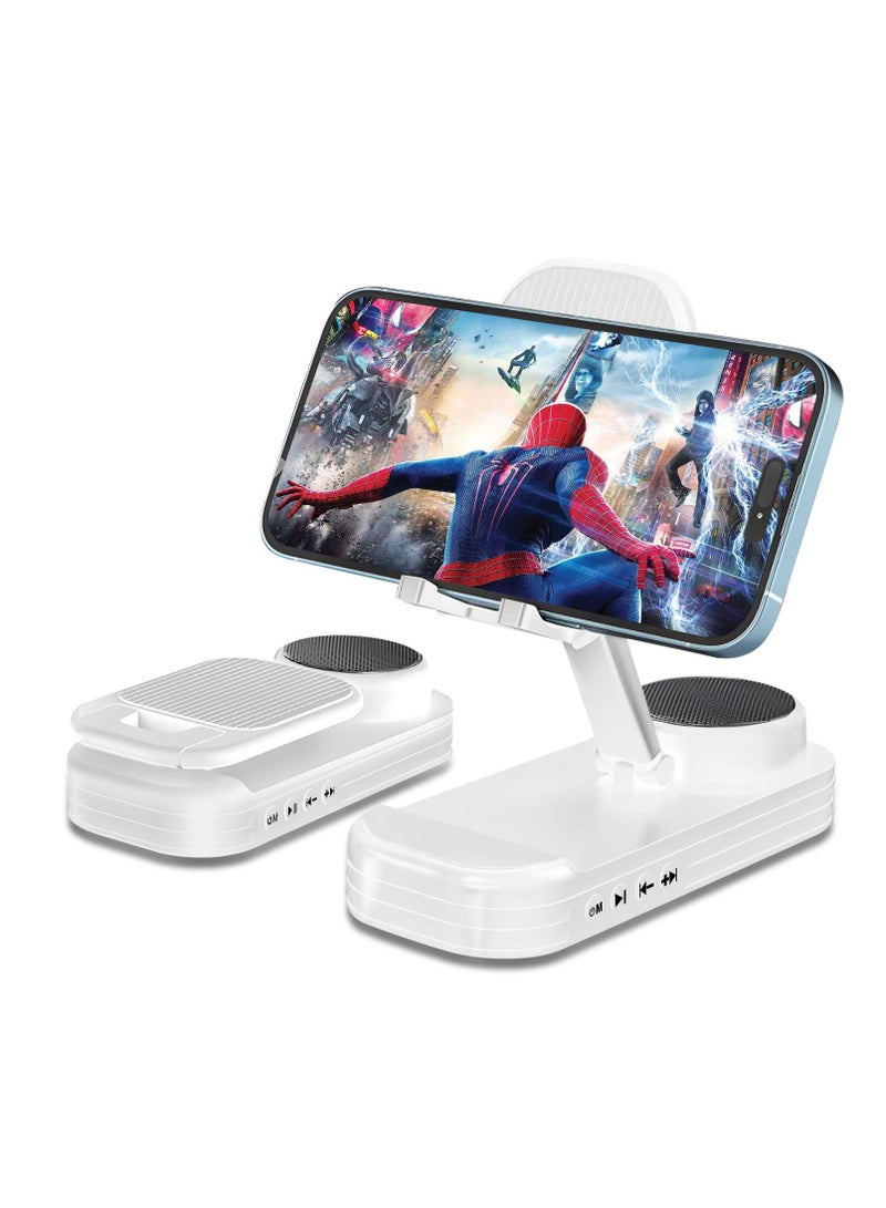 SYOSI Phone Stand with Speaker, HD Surround Sound Bluetooth Speaker,  Adjustable Phone Holder, Desktop Tech Gadgets for Women Men Birthday Valentine Present Idea Outdoor Wireless Speaker, White - Image 1