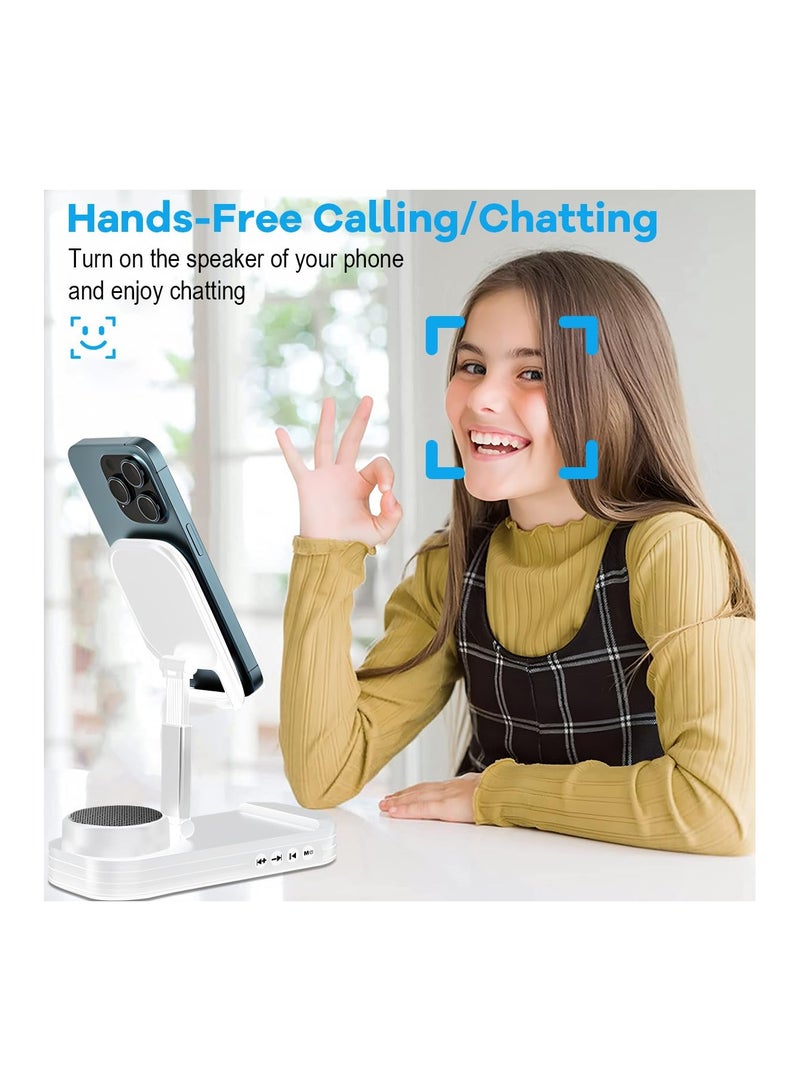 SYOSI Phone Stand with Speaker, HD Surround Sound Bluetooth Speaker,  Adjustable Phone Holder, Desktop Tech Gadgets for Women Men Birthday Valentine Present Idea Outdoor Wireless Speaker, White - Image 3