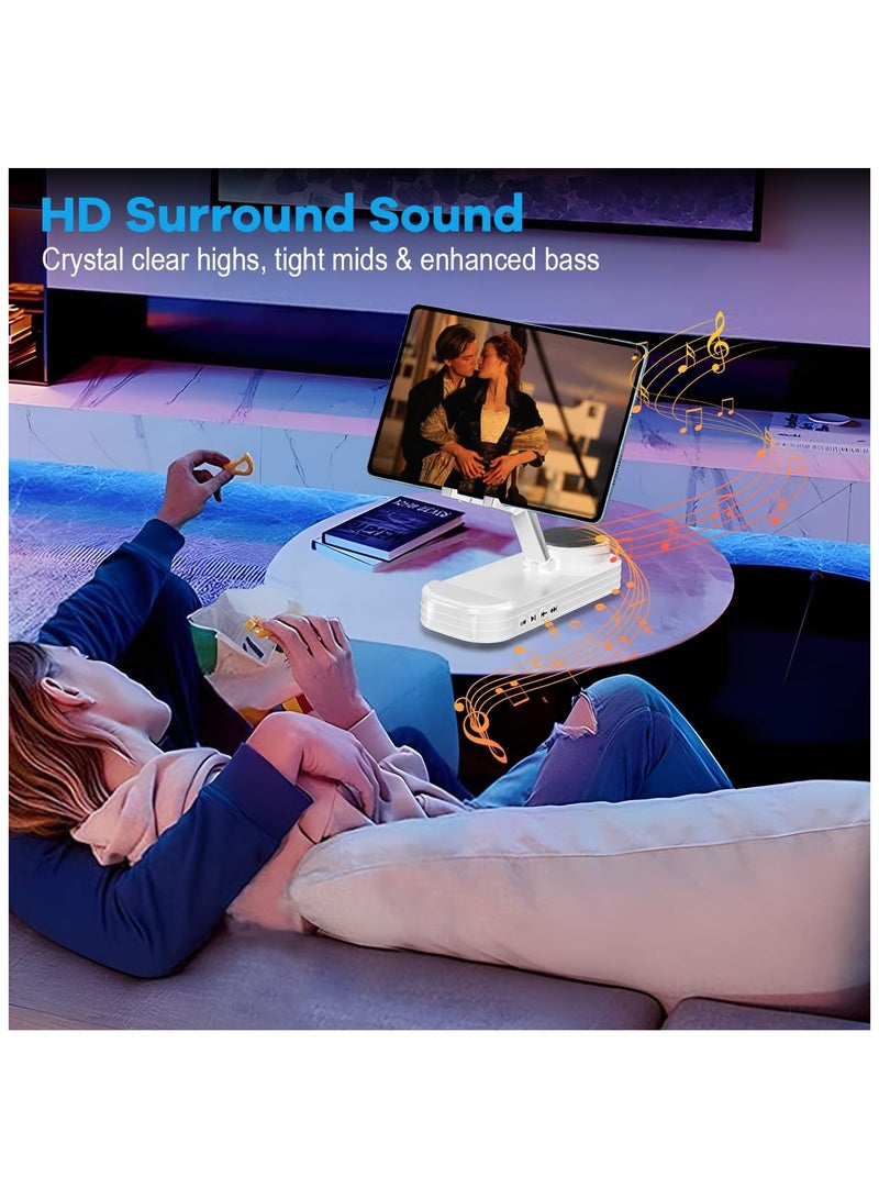SYOSI Phone Stand with Speaker, HD Surround Sound Bluetooth Speaker,  Adjustable Phone Holder, Desktop Tech Gadgets for Women Men Birthday Valentine Present Idea Outdoor Wireless Speaker, White - Image 4