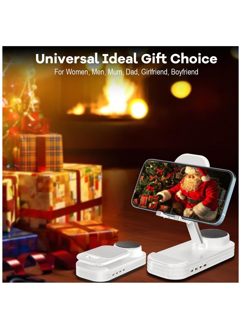 SYOSI Phone Stand with Speaker, HD Surround Sound Bluetooth Speaker,  Adjustable Phone Holder, Desktop Tech Gadgets for Women Men Birthday Valentine Present Idea Outdoor Wireless Speaker, White - Image 5