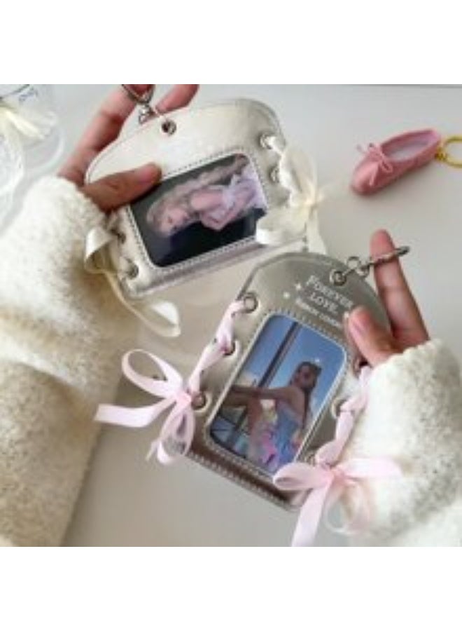 NIBEMINENT 1 - Piece Ballet PU Kpop Photo Card Holder Pendant Key Chain ID Badge Holder ID Card Holder Photo Card Protector for School ID Office ID Access Card for Women Girls - Image 2