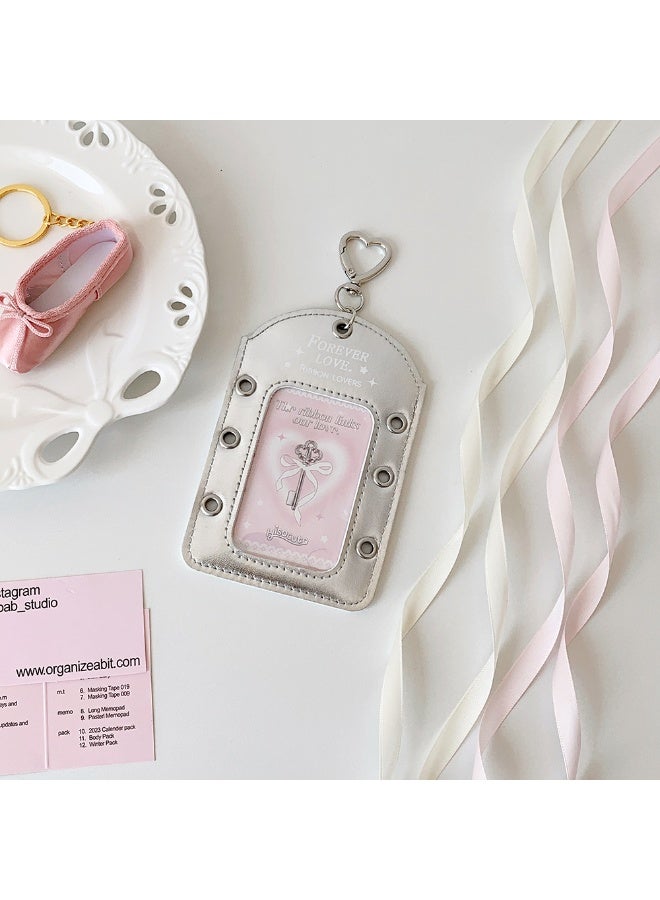 NIBEMINENT 1 - Piece Ballet PU Kpop Photo Card Holder Pendant Key Chain ID Badge Holder ID Card Holder Photo Card Protector for School ID Office ID Access Card for Women Girls - Image 1
