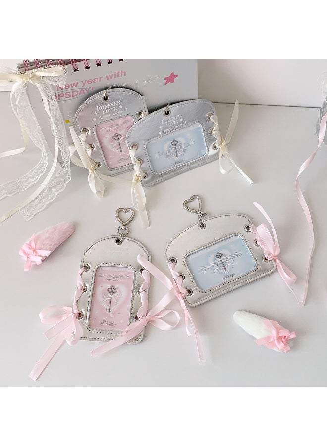 NIBEMINENT 1 - Piece Ballet PU Kpop Photo Card Holder Pendant Key Chain ID Badge Holder ID Card Holder Photo Card Protector for School ID Office ID Access Card for Women Girls - Image 3