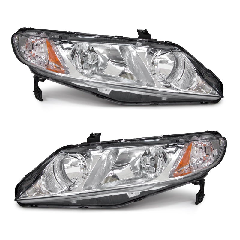ADCARLIGHTS Headlights Assembly Compatible with 20062011 Honda Civic 4Door Sedan Headlamp Replacement for 20062011 Civic 4DR Chrome Housing with Amber ReflectorNOT fit 2Door