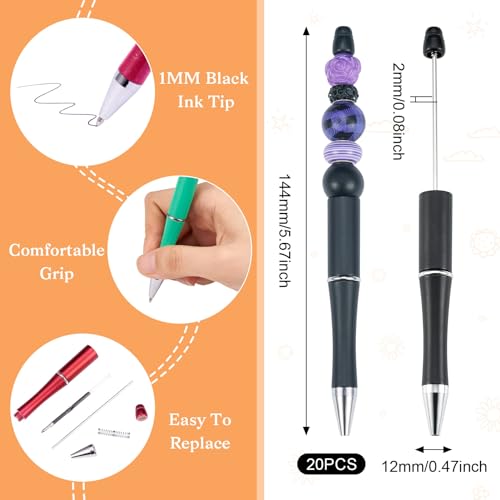 BB Beadthoven Beadthoven 20pcs Plastic Beadable Pen, Bead Ballpoint Pen Shaft Black Ink Bead Pens for DIY Pen Decorations Supplies Office School (Black) - Image 2