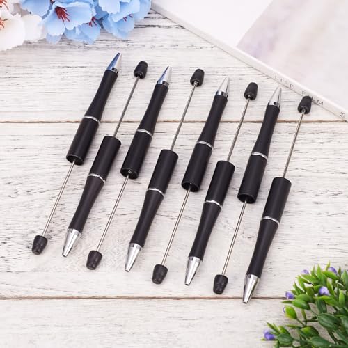 BB Beadthoven Beadthoven 20pcs Plastic Beadable Pen, Bead Ballpoint Pen Shaft Black Ink Bead Pens for DIY Pen Decorations Supplies Office School (Black) - Image 3