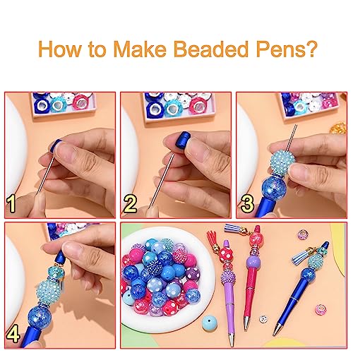 BB Beadthoven Beadthoven 20pcs Plastic Beadable Pen, Bead Ballpoint Pen Shaft Black Ink Bead Pens for DIY Pen Decorations Supplies Office School (Black) - Image 4