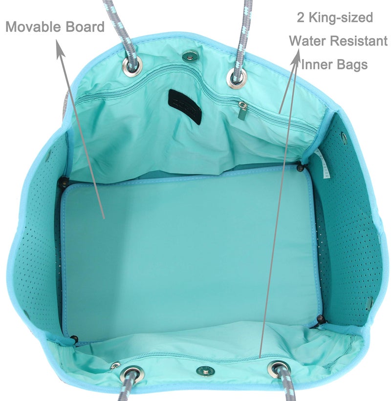QOGiR Neoprene Multipurpose Beach Bag Tote with Inner Zipper Pocket (Elegant Grey, Large) - Image 4