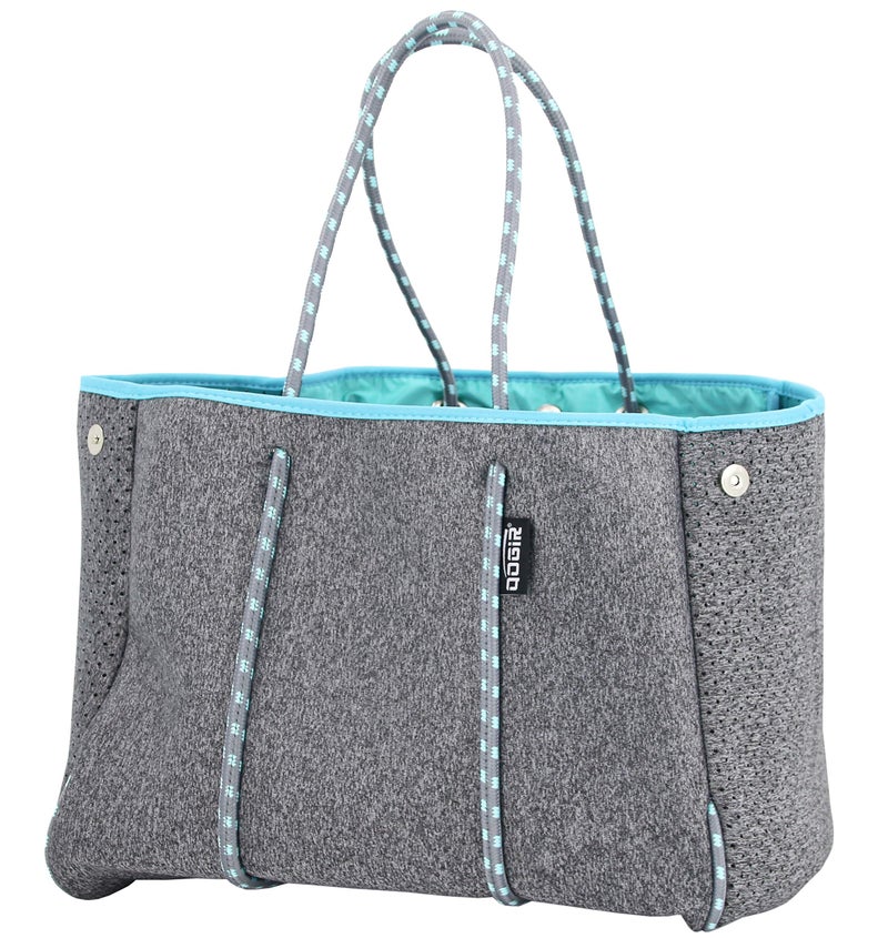 QOGiR Neoprene Multipurpose Beach Bag Tote with Inner Zipper Pocket (Elegant Grey, Large) - Image 1