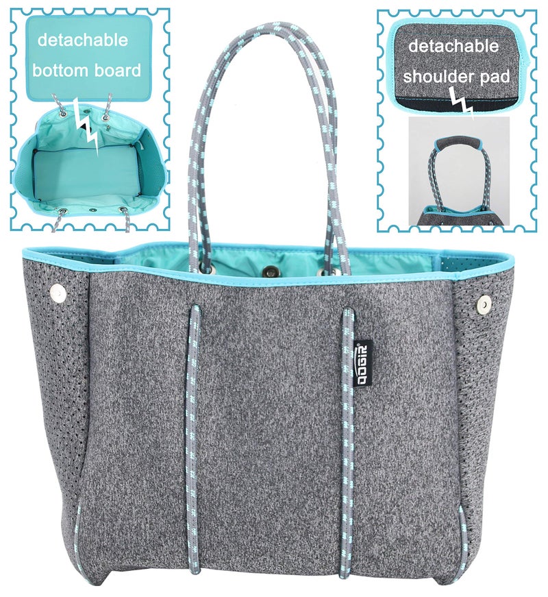 QOGiR Neoprene Multipurpose Beach Bag Tote with Inner Zipper Pocket (Elegant Grey, Large) - Image 2