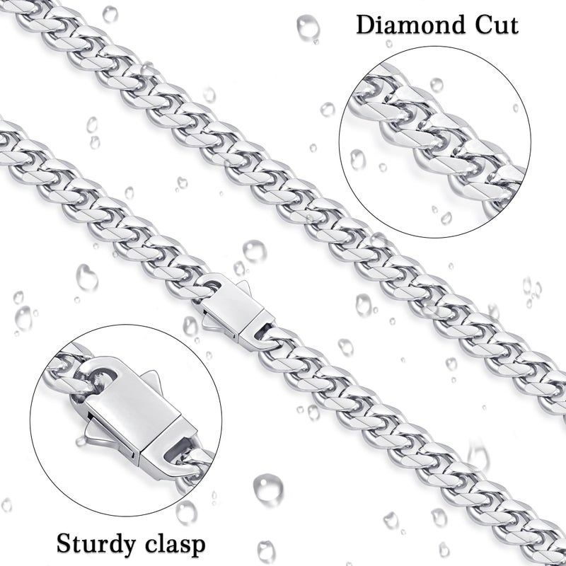 Fiusem 10.5mm Silver Colored Chains for Men, Silver Plated Cuban Link Chain Necklace for Men and Women, Stainless Steel Necklaces 24 Inch - Image 4