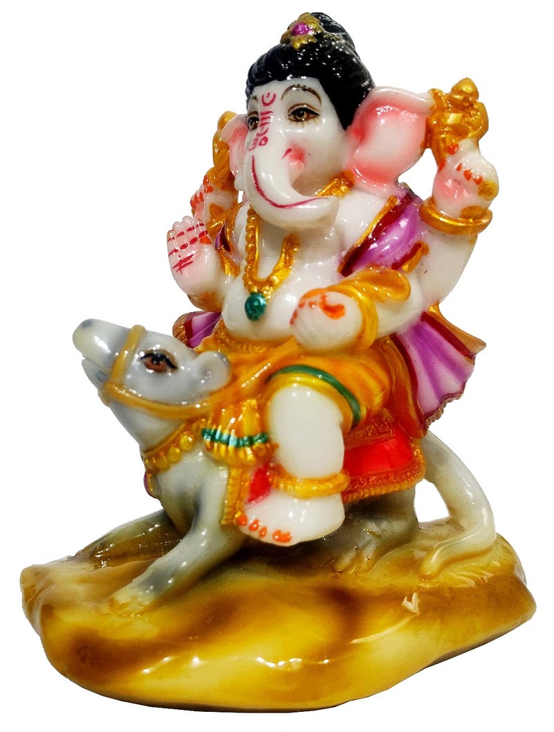 Purpledip Resin Idol: Ganesh On His Vahan Mount, Mouse Mooshak (12393) - Image 2