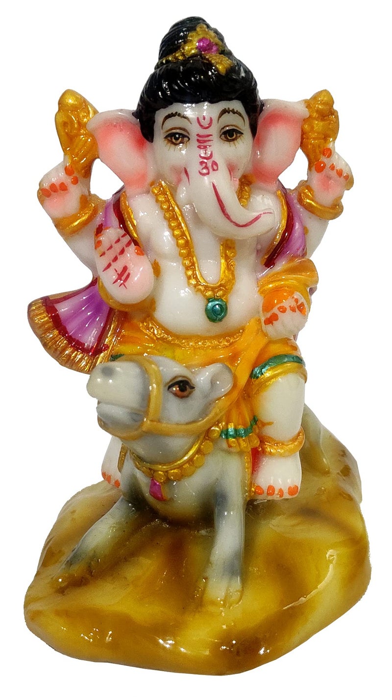 Purpledip Resin Idol: Ganesh On His Vahan Mount, Mouse Mooshak (12393) - Image 1