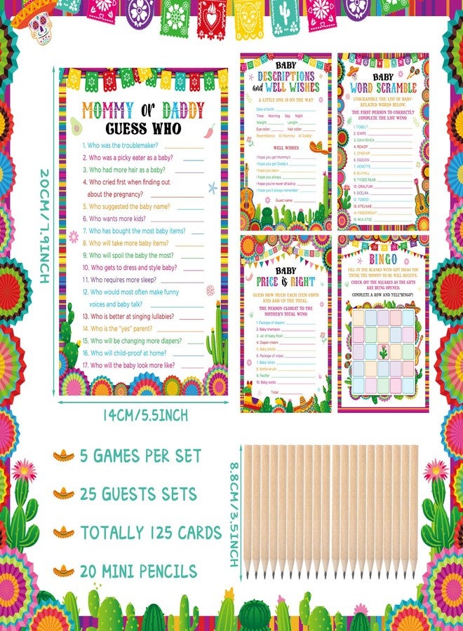 Zhanmai 145 Pcs Mexican Baby Shower Games 5 Set Game Activity Cards Fiesta, Description and Wishes, Baby Price, Word Scramble with 20 Pencils for Hispanic Heritage Month Activities - Image 2