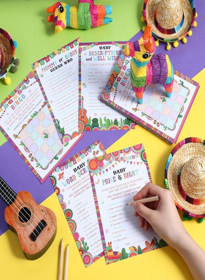 Zhanmai 145 Pcs Mexican Baby Shower Games 5 Set Game Activity Cards Fiesta, Description and Wishes, Baby Price, Word Scramble with 20 Pencils for Hispanic Heritage Month Activities - Image 4