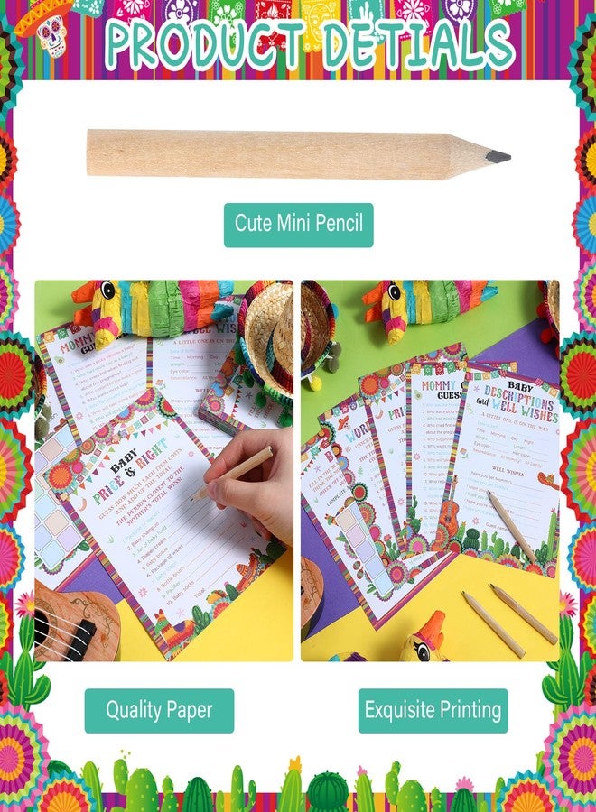 Zhanmai 145 Pcs Mexican Baby Shower Games 5 Set Game Activity Cards Fiesta, Description and Wishes, Baby Price, Word Scramble with 20 Pencils for Hispanic Heritage Month Activities - Image 3