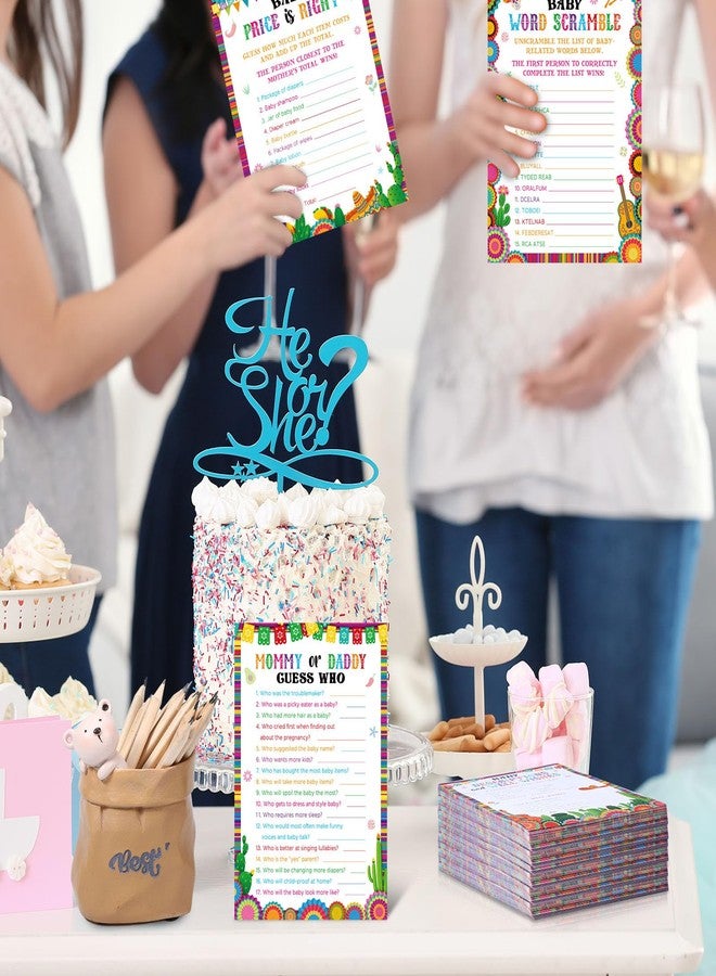 Zhanmai 145 Pcs Mexican Baby Shower Games 5 Set Game Activity Cards Fiesta, Description and Wishes, Baby Price, Word Scramble with 20 Pencils for Hispanic Heritage Month Activities - Image 5