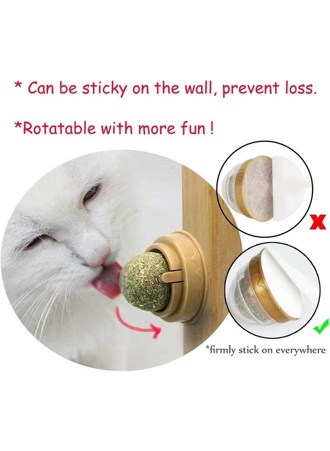 YJ 2 PCS Catnip Toy Ball, Self Adhesive Edible Catnip Toy Rotatable Natural Mint Leaf Rotating Interactive Toy For Cat Teeth Cleaning Indoor Cat Chew - Image 4