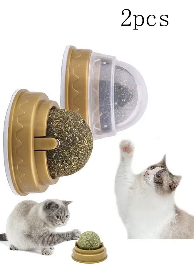YJ 2 PCS Catnip Toy Ball, Self Adhesive Edible Catnip Toy Rotatable Natural Mint Leaf Rotating Interactive Toy For Cat Teeth Cleaning Indoor Cat Chew - Image 1