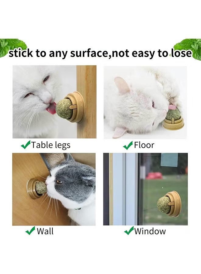 YJ 2 PCS Catnip Toy Ball, Self Adhesive Edible Catnip Toy Rotatable Natural Mint Leaf Rotating Interactive Toy For Cat Teeth Cleaning Indoor Cat Chew - Image 5