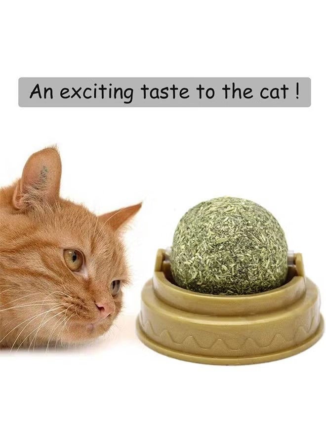 YJ 2 PCS Catnip Toy Ball, Self Adhesive Edible Catnip Toy Rotatable Natural Mint Leaf Rotating Interactive Toy For Cat Teeth Cleaning Indoor Cat Chew - Image 2