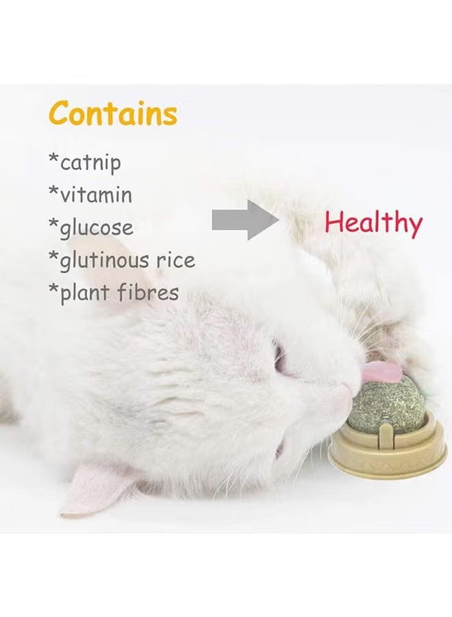 YJ 2 PCS Catnip Toy Ball, Self Adhesive Edible Catnip Toy Rotatable Natural Mint Leaf Rotating Interactive Toy For Cat Teeth Cleaning Indoor Cat Chew - Image 3