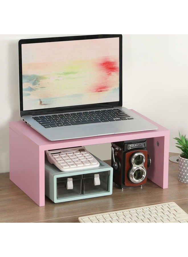 TEAMIX Pink Monitor Stand Riser-6.7 inch, Wood Higher Monitor Riser with Storage for Desk, Laptop Riser Computer PC Stand for Desktop Workspace Home Office(Pink-Higher) - Image 2