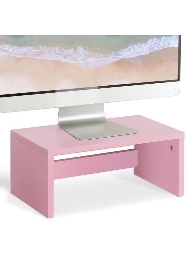 TEAMIX Pink Monitor Stand Riser-6.7 inch, Wood Higher Monitor Riser with Storage for Desk, Laptop Riser Computer PC Stand for Desktop Workspace Home Office(Pink-Higher) - Image 1