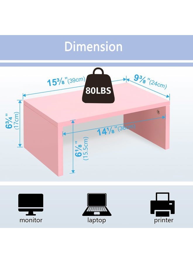 TEAMIX Pink Monitor Stand Riser-6.7 inch, Wood Higher Monitor Riser with Storage for Desk, Laptop Riser Computer PC Stand for Desktop Workspace Home Office(Pink-Higher) - Image 3