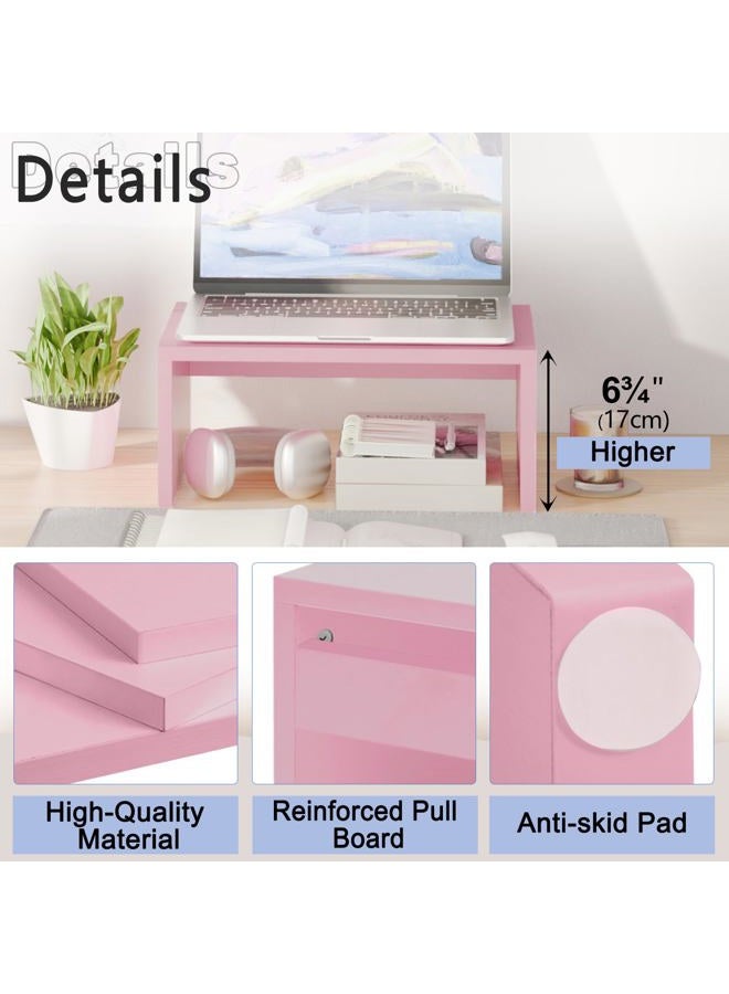 TEAMIX Pink Monitor Stand Riser-6.7 inch, Wood Higher Monitor Riser with Storage for Desk, Laptop Riser Computer PC Stand for Desktop Workspace Home Office(Pink-Higher) - Image 5