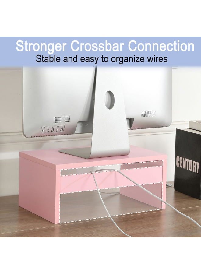 TEAMIX Pink Monitor Stand Riser-6.7 inch, Wood Higher Monitor Riser with Storage for Desk, Laptop Riser Computer PC Stand for Desktop Workspace Home Office(Pink-Higher) - Image 4