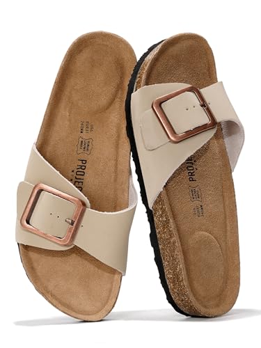 Project Cloud Genuine Leather Sandals Women Dressy Summer Beach Essentials - Flip Flops & Slides with Memory Foam Insole Womens Sandals Comfortable Footwear (Ibiza, Nude, 7.5) - Image 1