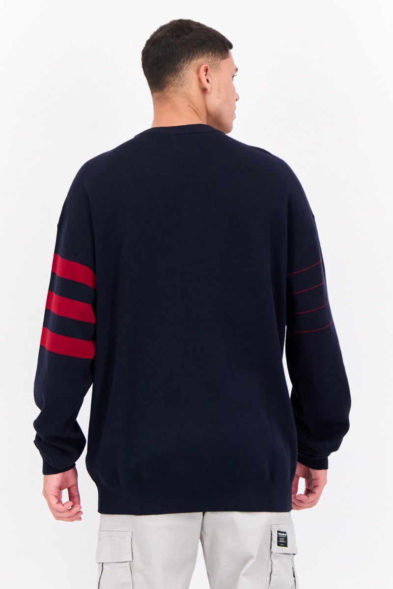 PERRY ELLIS سويت شيرت رجالي بياقة دائرية مخطط، أزرق داكن - Image 3