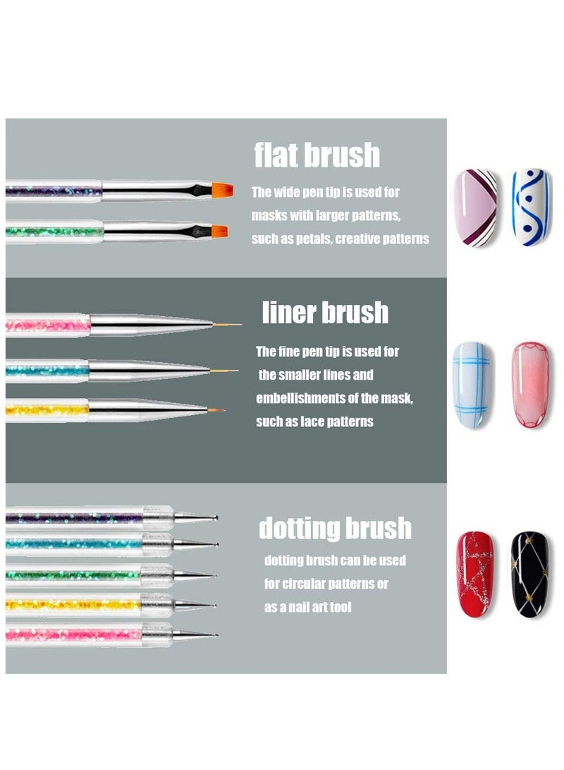 KASTWAVE Nail Art Brushes Double Ended Brush Dotting Tool Kit Including Nail Liner Brush and Nail Dotting Pens for Nail Art Nail Salon 5Pcs  - Image 3