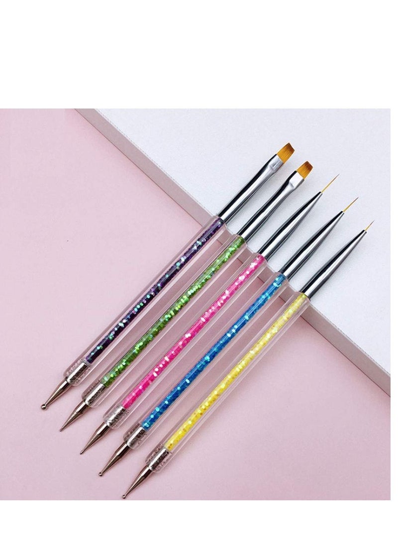 KASTWAVE Nail Art Brushes Double Ended Brush Dotting Tool Kit Including Nail Liner Brush and Nail Dotting Pens for Nail Art Nail Salon 5Pcs  - Image 2