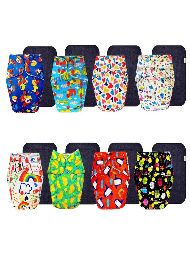 حفاضات قماشية فاخرة من دمبلدو مع حشوة سوداء (عبوة من 8 قطع) | شعور بالجفاف والراحة | قابلة لإعادة الاستخدام والغسل | أزرار كبس قابلة للتعديل | مثالية لفصل الصيف الهندي | من 3 أشهر إلى 3 سنوات | مناسبة للجنسين - Image 1