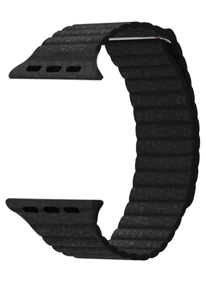 CATANES 49mm 46mm 45mm 44mm Leather Loop Band for Apple Watch Magnetic Watch Strap Wristband - Black - Image 1